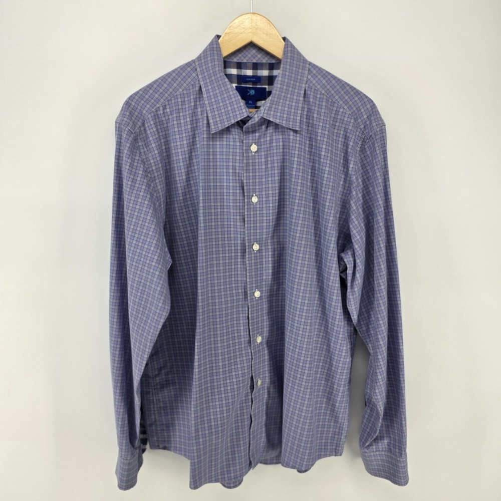 Egara Button Down Shirt Mens XL Purple Blue Micro Check Non-Iron Long Sleeve